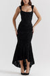 Mixiedress Sleeveless Ruched Waist Ruffle Hem Jacquard Maxi Dress
