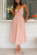 Mixiedress V Neck Lace-up Striped Midi Cami Dress