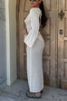 Mixiedress V Neck Long Sleeves Backless Crochet Hollow Out Knit Maxi Dress