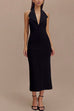 Mixiedress Halter V Neck Backless Buttons Bodycon Midi Dress