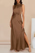 Mixiedress Sleeveless Mockneck Side Split Maxi Satin Dress