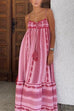 Mixiedress Crochet Top Printed Flowy Ruffle Maxi Cami Dress