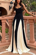 Mixiedress Spaghetti Strap Color Block Swing Maxi Party Dress