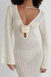 Mixiedress V Neck Long Sleeves Backless Crochet Hollow Out Knit Maxi Dress