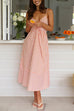 Mixiedress V Neck Lace-up Striped Midi Cami Dress