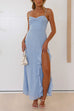 Mixiedress Spaghetti Strap Ruffle Slit Maxi Chiffon Dress