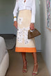 Mixiedress High Rise Color Block Floral Print Pencil Midi Skirt