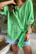 Mixiedress Rolled Up Sleeves Tie Knot Loose Top