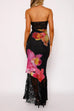 Mixiedress Strapless Lace Splice Floral Print Maxi Dress