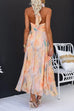 Halter Open Back Waisted Beck Print Maxi Dress