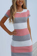 Crewneck Side Slit Color Block Stripes Bodycon Midi Dress