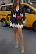 Mixiedress Single Button Striped Lace Trim Crop Blazer