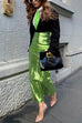 Mixiedress High Waist Back Slit Splice Faux Leather Maxi Skirt