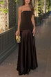 Mixiedress Strapless Satin Patchwork Flare Maxi Dress