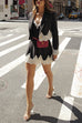Mixiedress Single Button Striped Lace Trim Crop Blazer