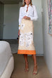 Mixiedress High Rise Color Block Floral Print Pencil Midi Skirt