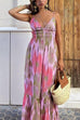 Mixiedress V Neck Open Back High Waist Tie Dye Maxi Vacation Dress