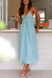 Mixiedress V Neck Lace-up Striped Midi Cami Dress