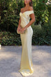 Mixiedress Off Shoulder Backless Cut Out Satin Maxi Dress