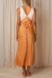 Mixiedress V Neck Color Block Sleeveless Satin Maxi Dress