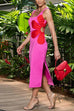 Mixiedress Cut Out Waist Side Split Floral Print Midi Cami Dress