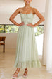 Mixiedress Frill Trim Lace Up Ruched Maxi Cami Dress