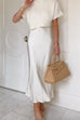 Mixiedress High Rise Solid Satin Midi Skirt