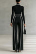 Mixiedress Color Block High Neck Long Sleeves Top High Rise Wide Leg Pants Set
