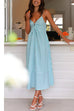 Mixiedress V Neck Lace-up Striped Midi Cami Dress