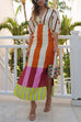 Mixiedress Knot Front Cut Out Puff Sleeves Side Slit Printed Midi Dress