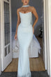 Mixiedress Ruched Strapless Corset and Bodycon Maxi Skirt Set with Scarf