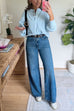 Long Sleeves Button Up Waffle Knit Top