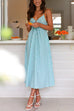 Mixiedress V Neck Lace-up Striped Midi Cami Dress