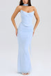 Mixiedress Ruched Strapless Corset and Bodycon Maxi Skirt Set with Scarf
