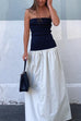 Mixiedress Strapless Tube Color Block Swing Maxi Dress