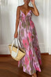 Mixiedress V Neck Open Back High Waist Tie Dye Maxi Vacation Dress