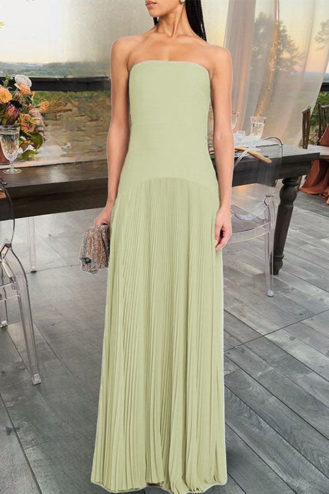 Mixiedress Strapless Tube Patchwork Pleated Maxi Dress