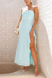 Mixiedress Spaghetti Strap Ruffle Slit Maxi Chiffon Dress