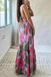 Mixiedress V Neck Open Back High Waist Tie Dye Maxi Vacation Dress