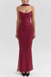 Mixiedress Ruched Strapless Corset and Bodycon Maxi Skirt Set with Scarf