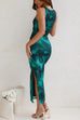 Mixiedress Sleeveless Side Slit Printed Bodycon Midi Dress
