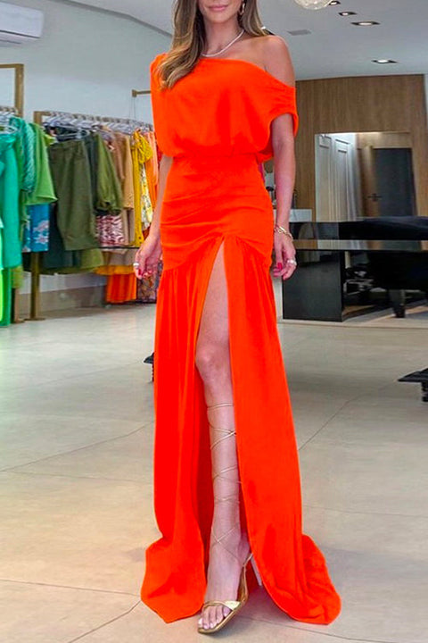 Mixiedress Cold Shoulder Waisted High Slit Maxi Party Dress