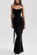 Mixiedress Ruched Strapless Corset and Bodycon Maxi Skirt Set with Scarf