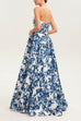 Mixiedress Strapless Back Lace-up Print Maxi Party Dress