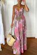 Mixiedress V Neck Open Back High Waist Tie Dye Maxi Vacation Dress