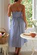 Mixiedress V Neck Lace-up Striped Midi Cami Dress