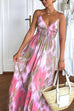 Mixiedress V Neck Open Back High Waist Tie Dye Maxi Vacation Dress