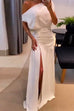 Mixiedress Cold Shoulder Waisted High Slit Maxi Party Dress