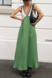 Mixiedress V Neck Color Block Sleeveless Maxi Swing Dress