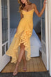 Mixiedress Spaghetti Strap Draped Front Ruffle Trim Maxi Dress
